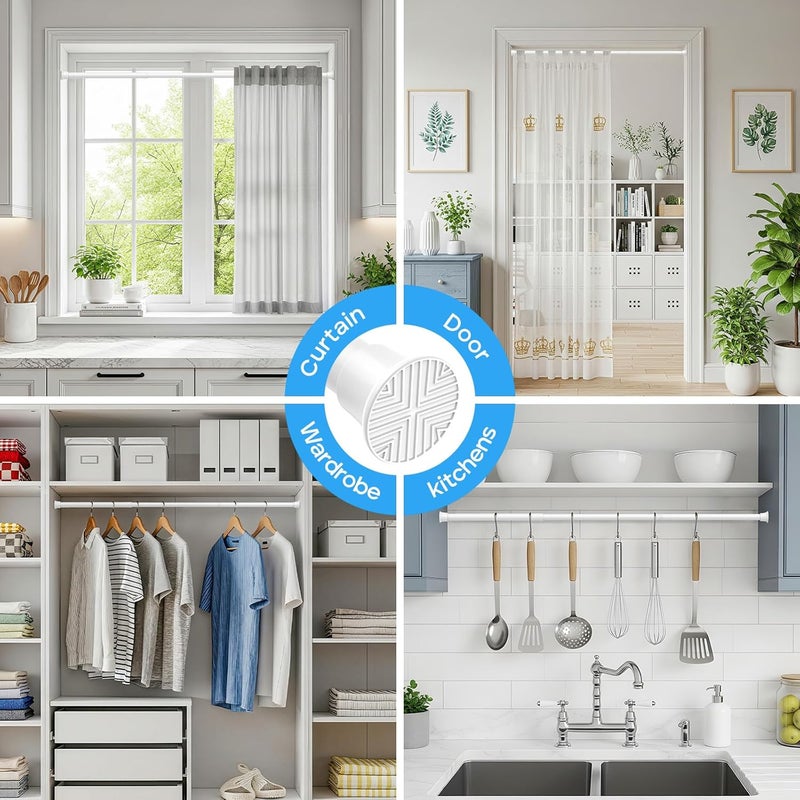 ZipGlo Spring Tension Rods 24-46 Inch, 2Pcs White Adjustable Tension Curtain Rod, Spring Curtain Rods No Drilling Expandable Pressure Spring Tension Rods for Curtains, Closet, Kitchen, Doorway - Image 5